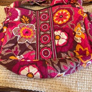 Vera Bradley Quilted Floral Shoulder Bag in Magenta and Brown